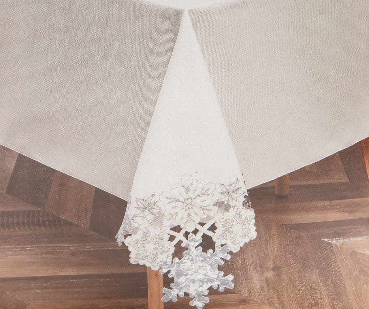 White & Gray Cutout Snowflake Fabric Tablecloth, (60" x 84")