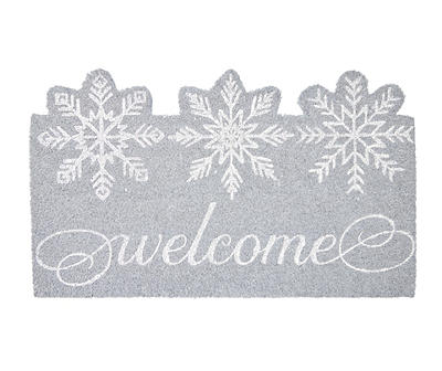 "Welcome" Mist Gray Snowflake Shaped Coir Doormat