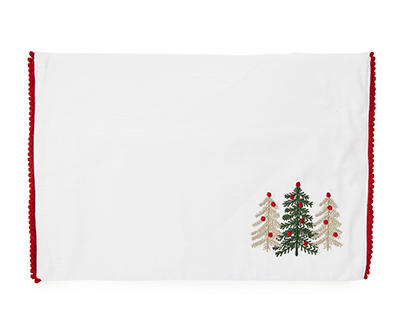 Home for the Holidays White & Red Embroidered Trees Fabric Placemat