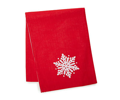 Home for the Holidays Red & White Snowflake Table Runner