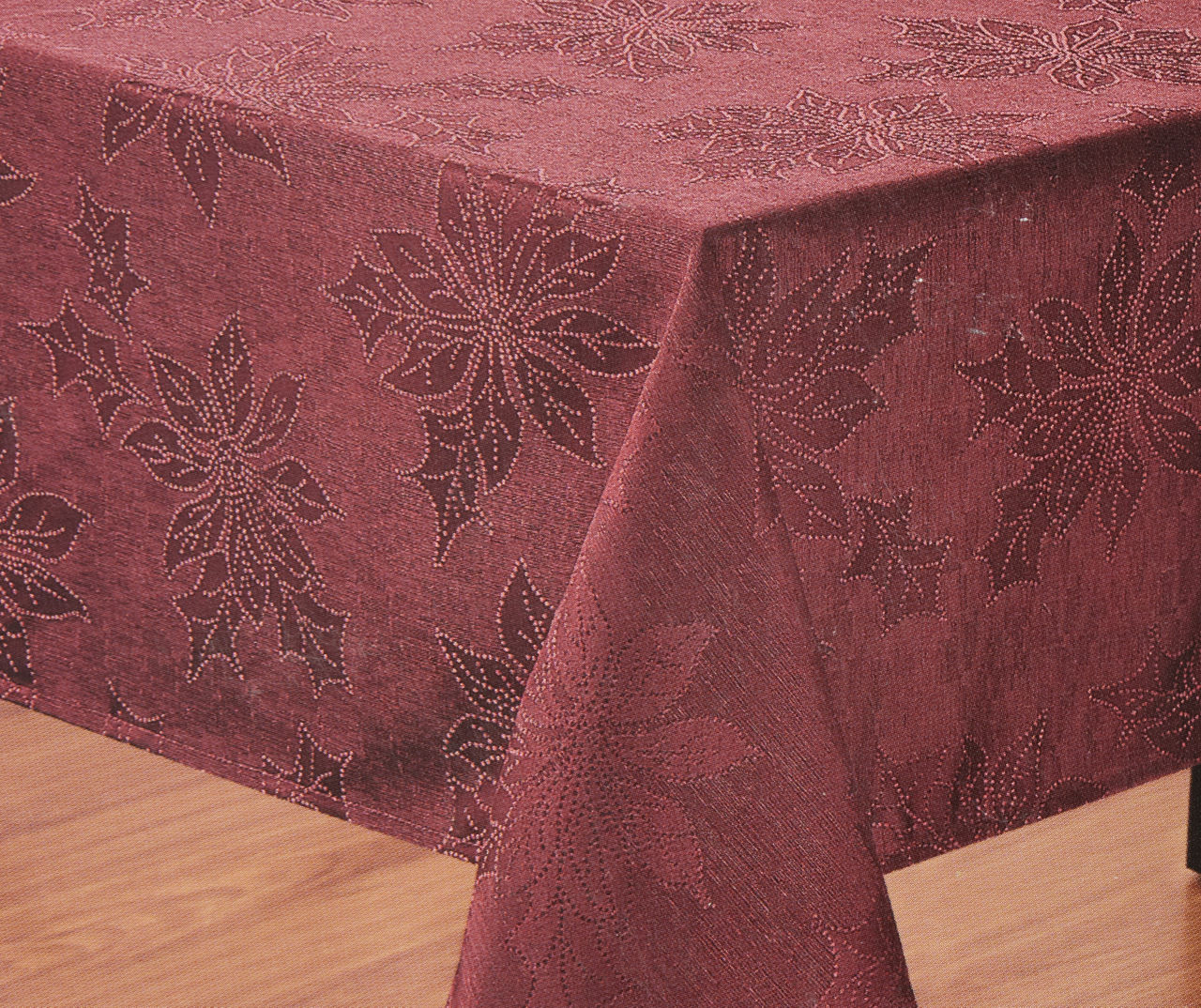 Red Poinsettia Fabric Tablecloth, (52" x 70")