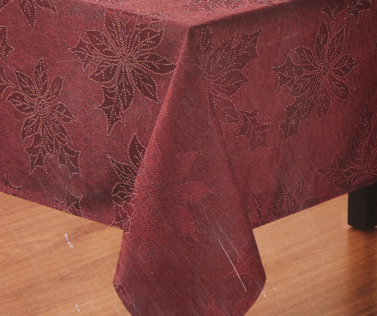 Red Poinsettia Fabric Tablecloth, (60" x 84")