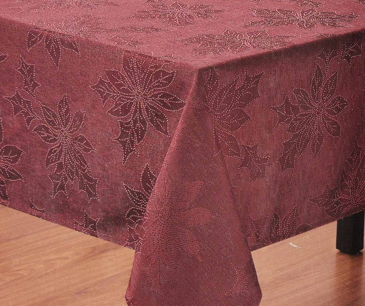 Red Poinsettia Fabric Tablecloth, (60" x 102")