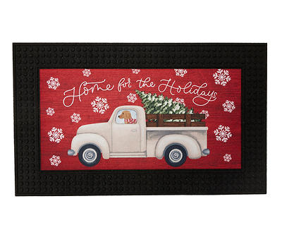 "Home for the Holidays" Red & Black Truck Crumb Rubber Doormat