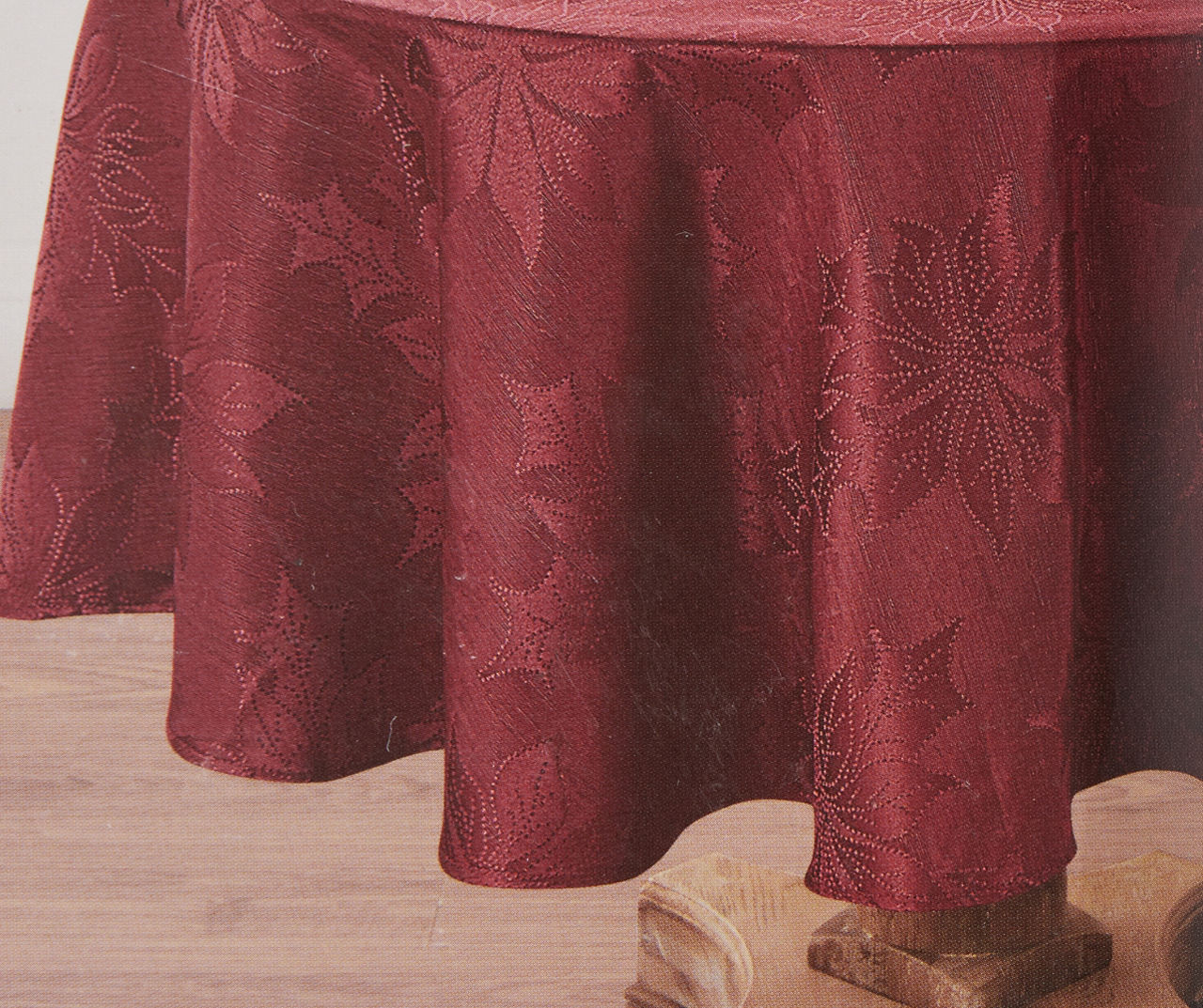 Red Poinsettia Round Fabric Tablecloth, (60")