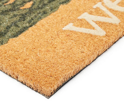 "Welcome" Brown & Green Trees Shaped Coir Doormat