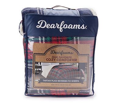 Red & Navy Plaid Sherpa-Backed Reversible Full/Queen Comforter