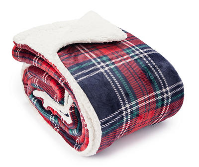Red & Navy Plaid Sherpa-Backed Reversible Full/Queen Comforter