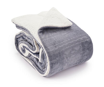 Gray Cable-Knit Texture Sherpa-Backed Reversible Full/Queen Comforter