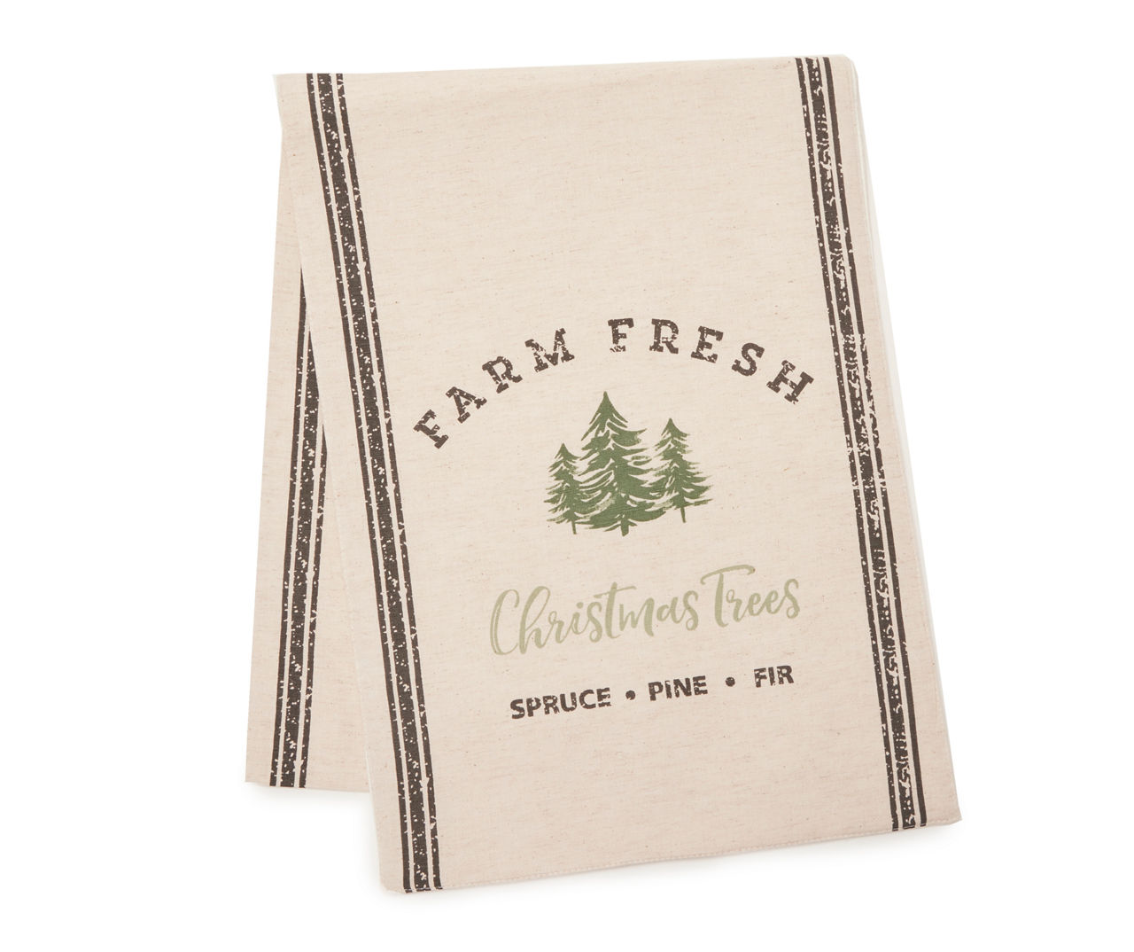 "Farm Fresh Christmas Trees" White, Black & Green Table Runner