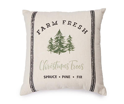 "Farm Fresh Christmas Trees" White, Black & Green Square Throw Pillow