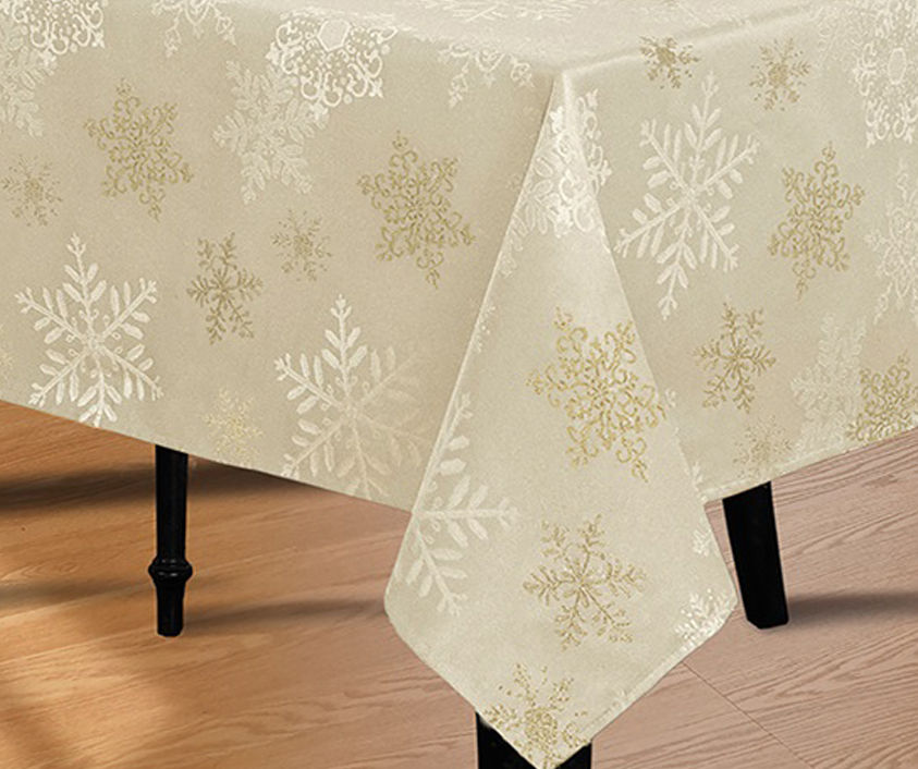 Champagne Snowflake Fabric Tablecloth, (60" x 84")