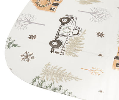 Winter Wonder Lane Home for the Holidays White Truck & Trees PEVA Tablecloth