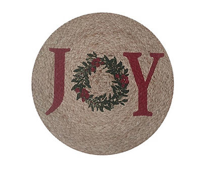 "Joy" Brown & Red Wreath Braided Placemat