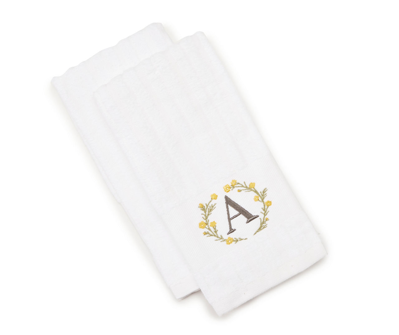 Bright White & Yellow Floral Wreath Monogram Fingertip Towels, 2Pack