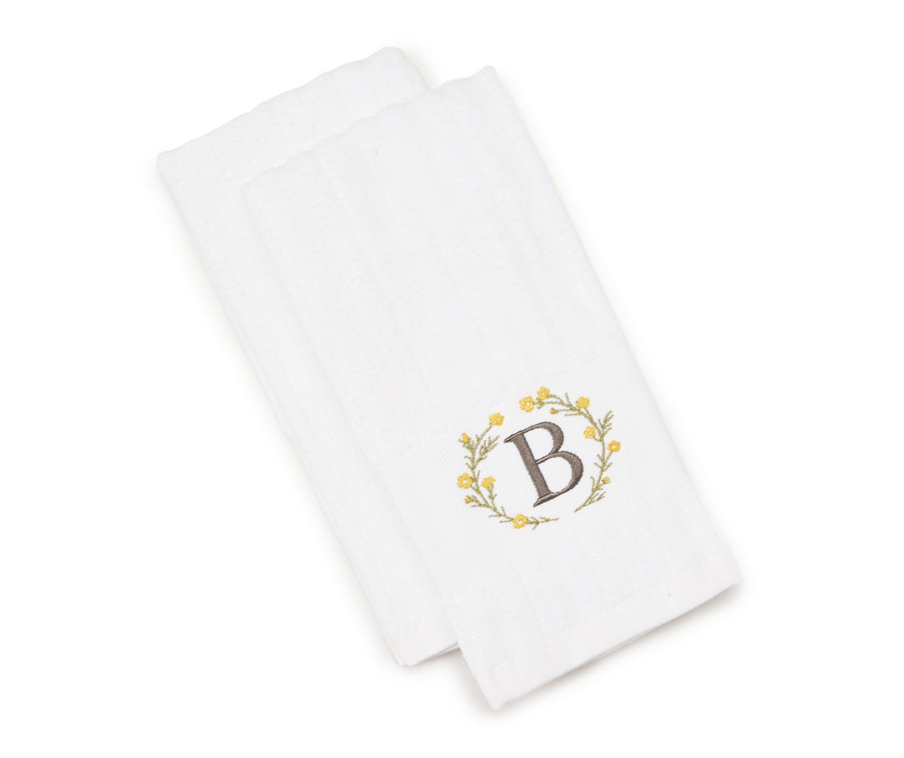 Bright White & Yellow Floral Wreath Monogram Fingertip Towels, 2Pack
