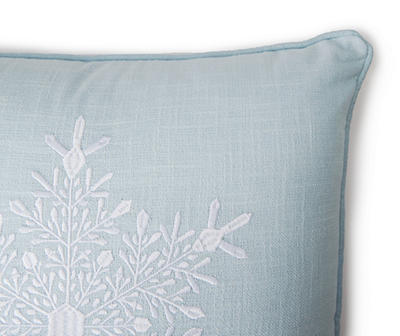Arctic Enchantment Light Blue & White Embroidered Snowflake Square Throw Pillow