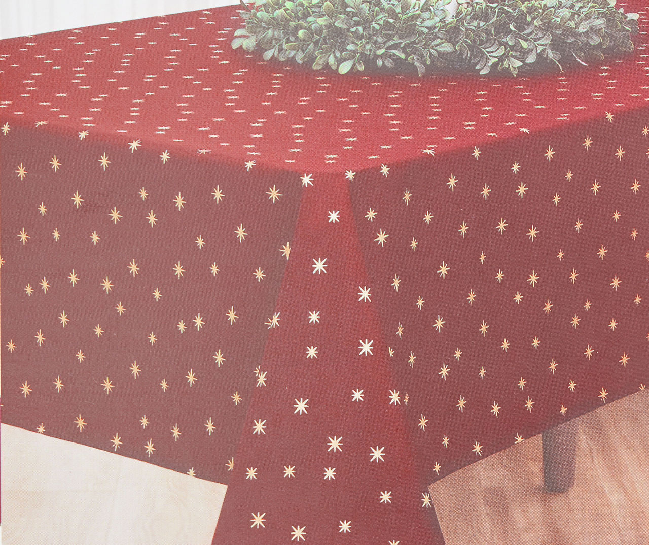 Red & Gold Ditsy Stars Fabric Tablecloth, (52" x 70")