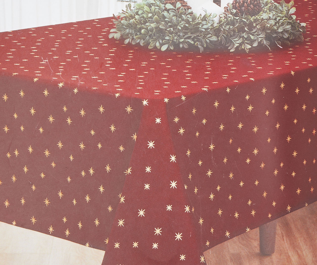 Red & Gold Ditsy Stars Fabric Tablecloth, (60" x 84")