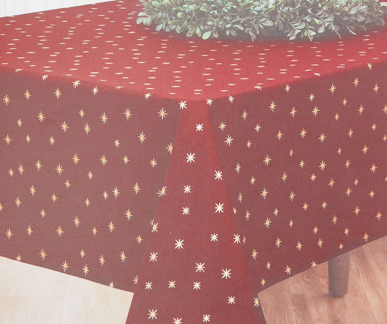 Red & Gold Ditsy Stars Fabric Tablecloth, (60" x 102")