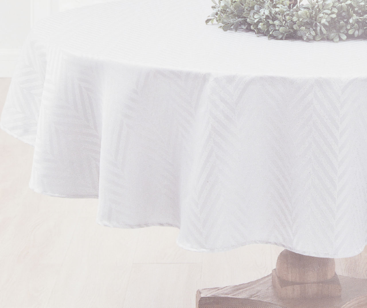Gray & Silver Herringbone Round Fabric Tablecloth, (60")