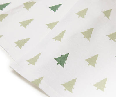 Arctic Enchantment White & Green Christmas Trees Fabric Tablecloth
