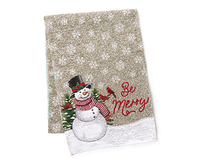 "Be Merry" Brown & White Snowman Table Runner