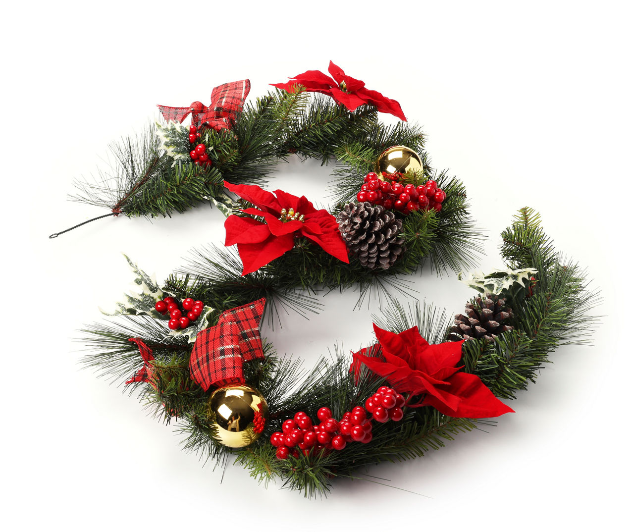 6' Poinsettia, Ribbon & Ornament Garland