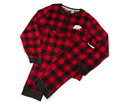 Dearfoams Adult Unisex Black & Red Buffalo Check Bear Onesie Pajama