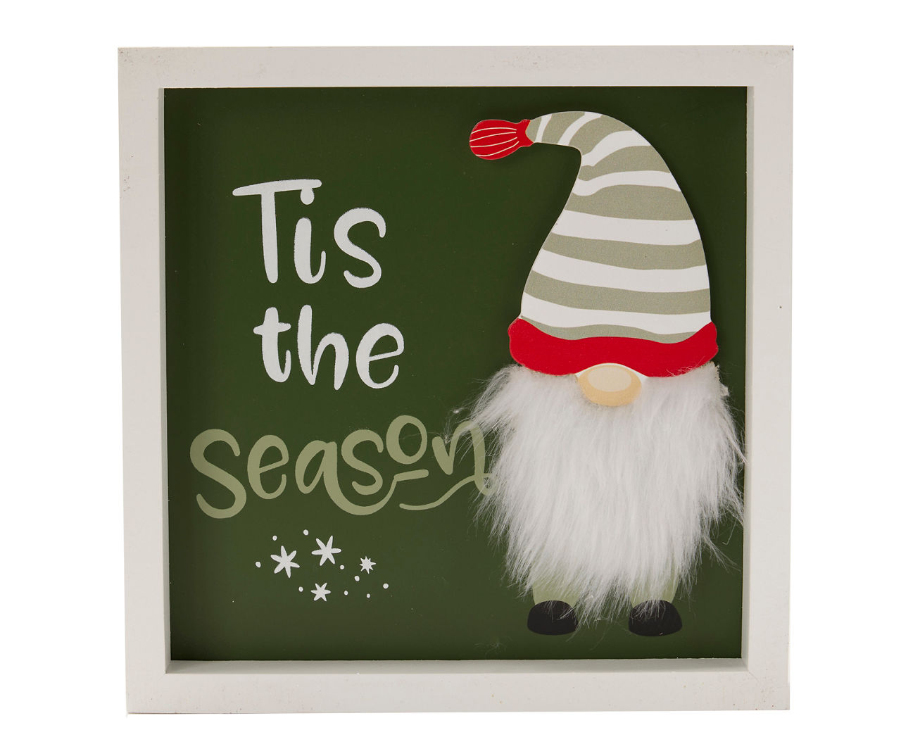 "Tis the Season" Green & White Gnome Wall Plaque