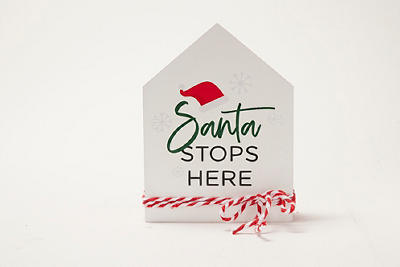 "Santa Stops Here" White & Red House Wall Plaque