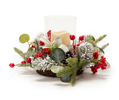 Green & Red Berry Ring LED Candle Centerpiece