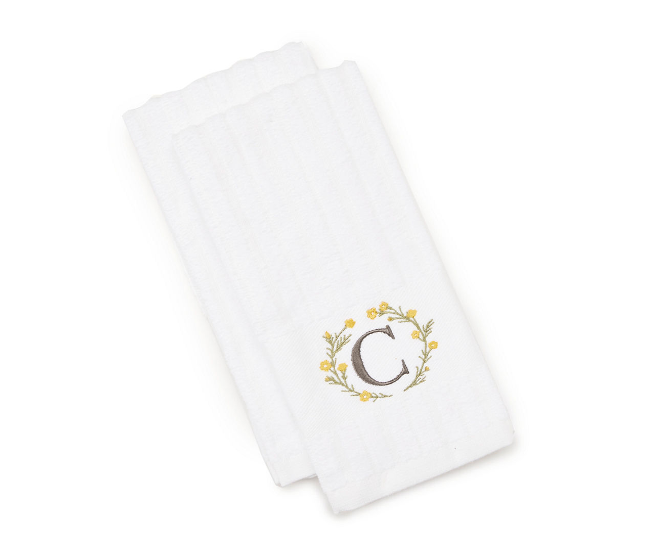 Bright White & Yellow Floral Wreath Monogram Fingertip Towels, 2Pack