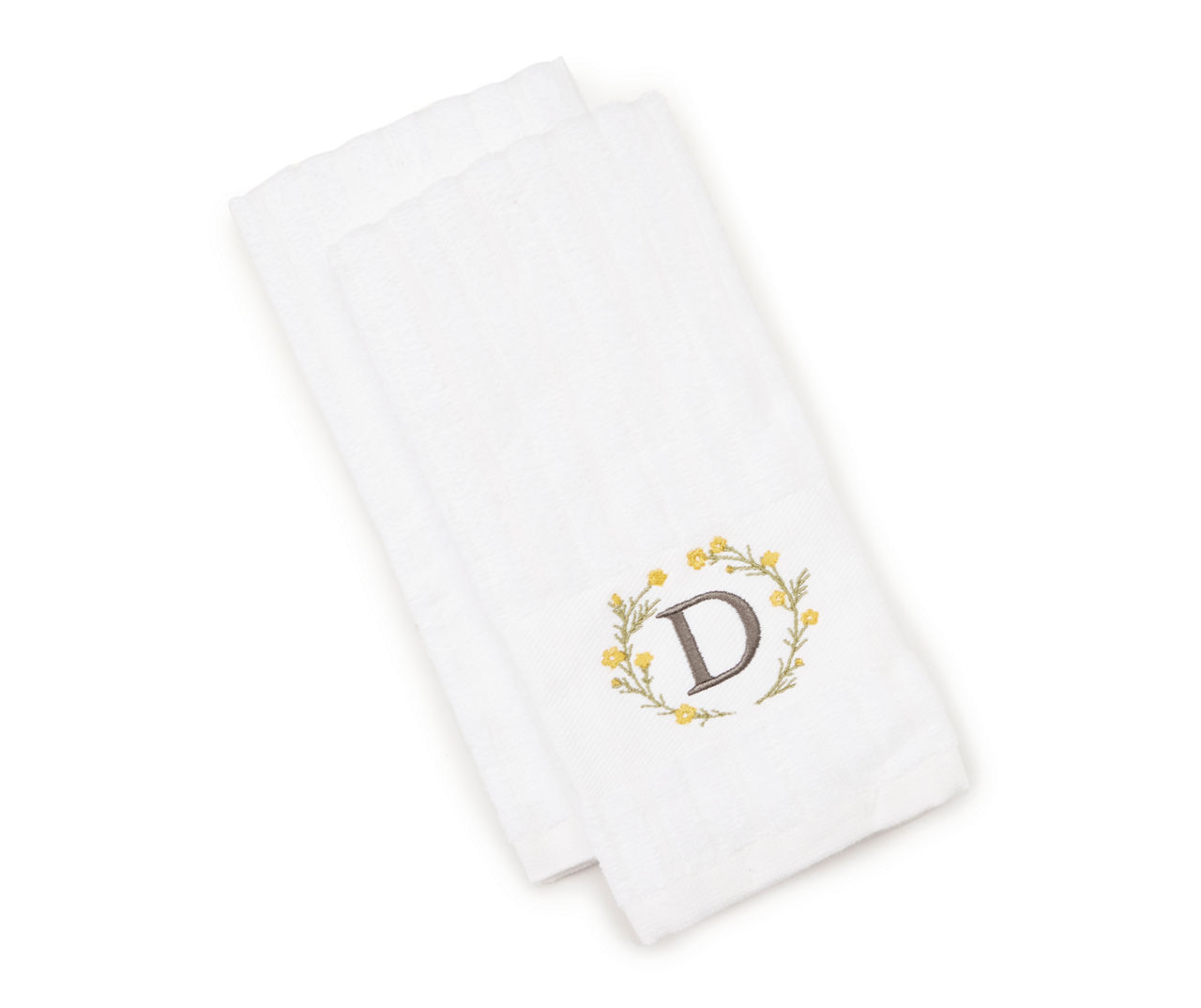 Bright White & Yellow Floral Wreath Monogram Fingertip Towels, 2Pack