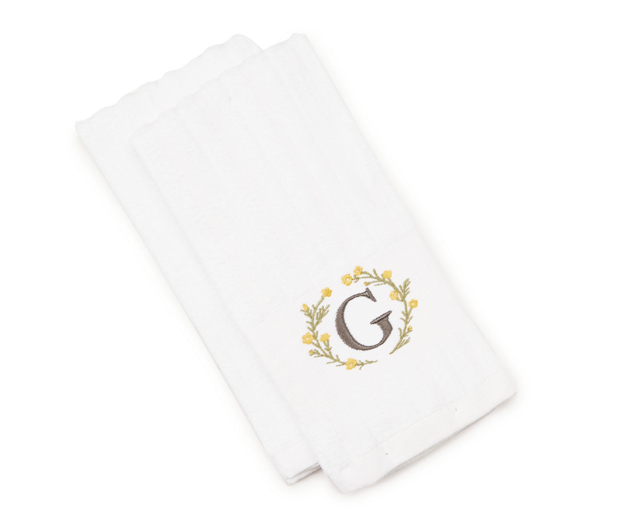 Bright White & Yellow Floral Wreath Monogram Fingertip Towels, 2Pack