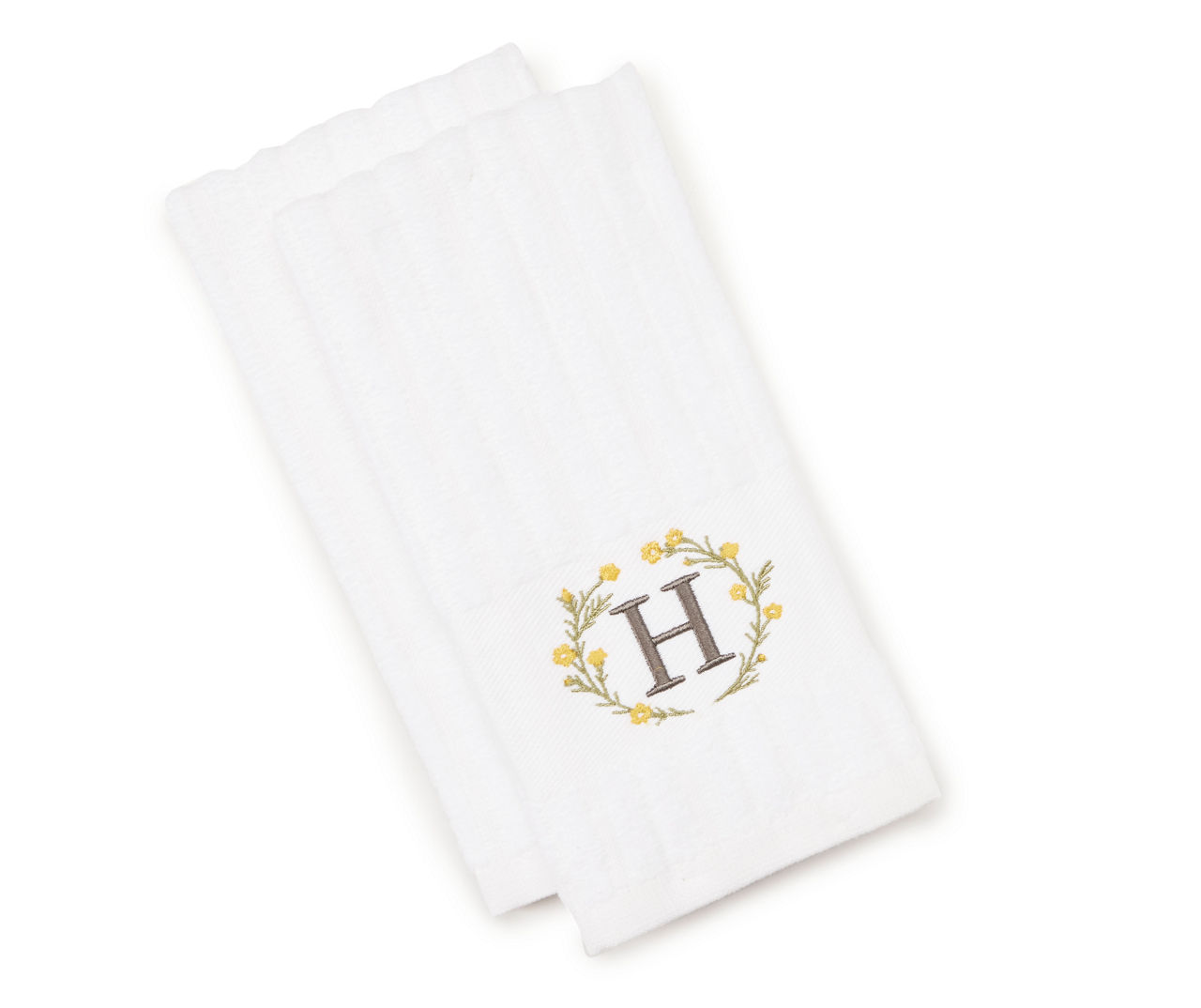 Bright White & Yellow Floral Wreath Monogram Fingertip Towels, 2Pack
