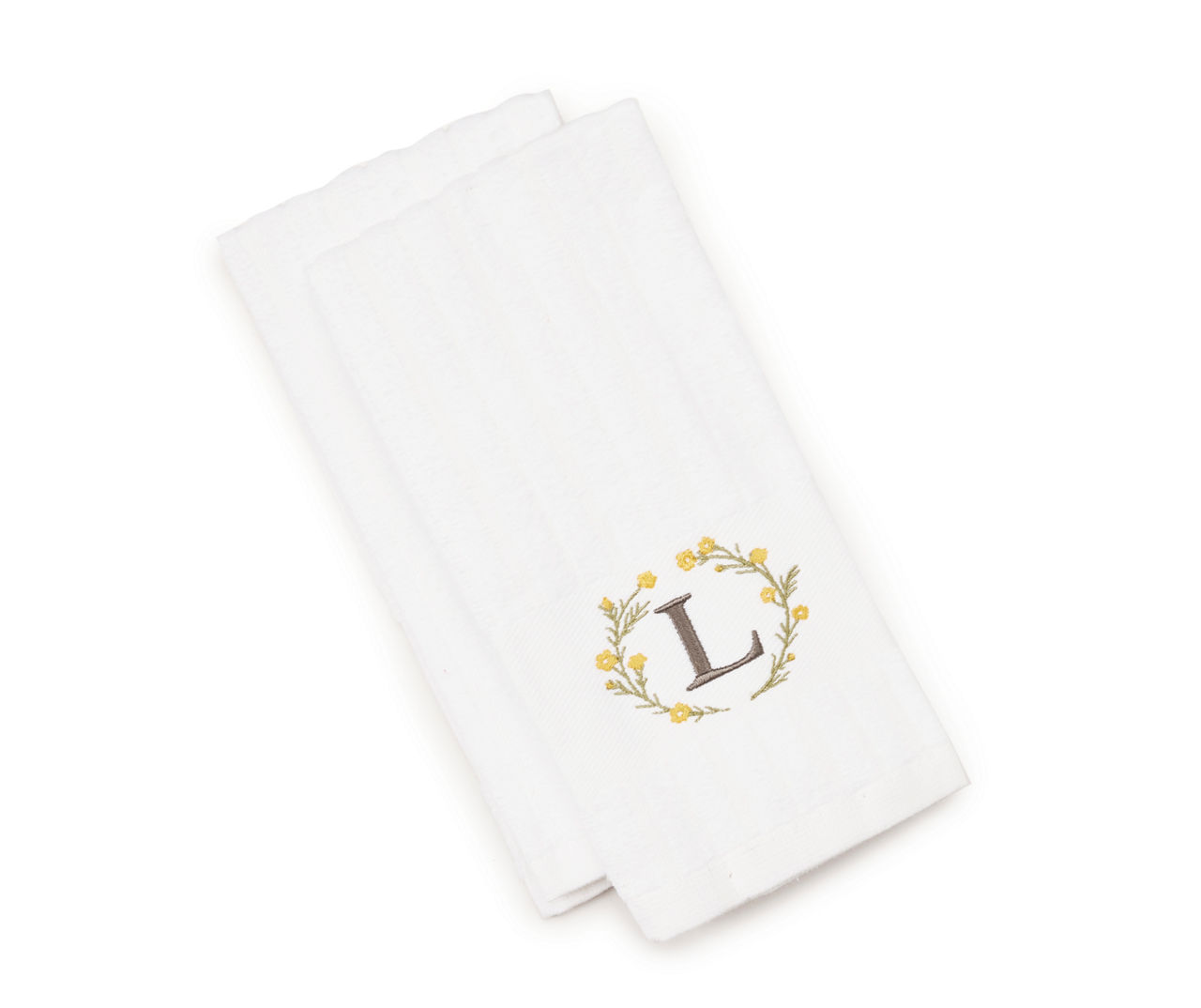 Bright White & Yellow Floral Wreath Monogram Fingertip Towels, 2Pack