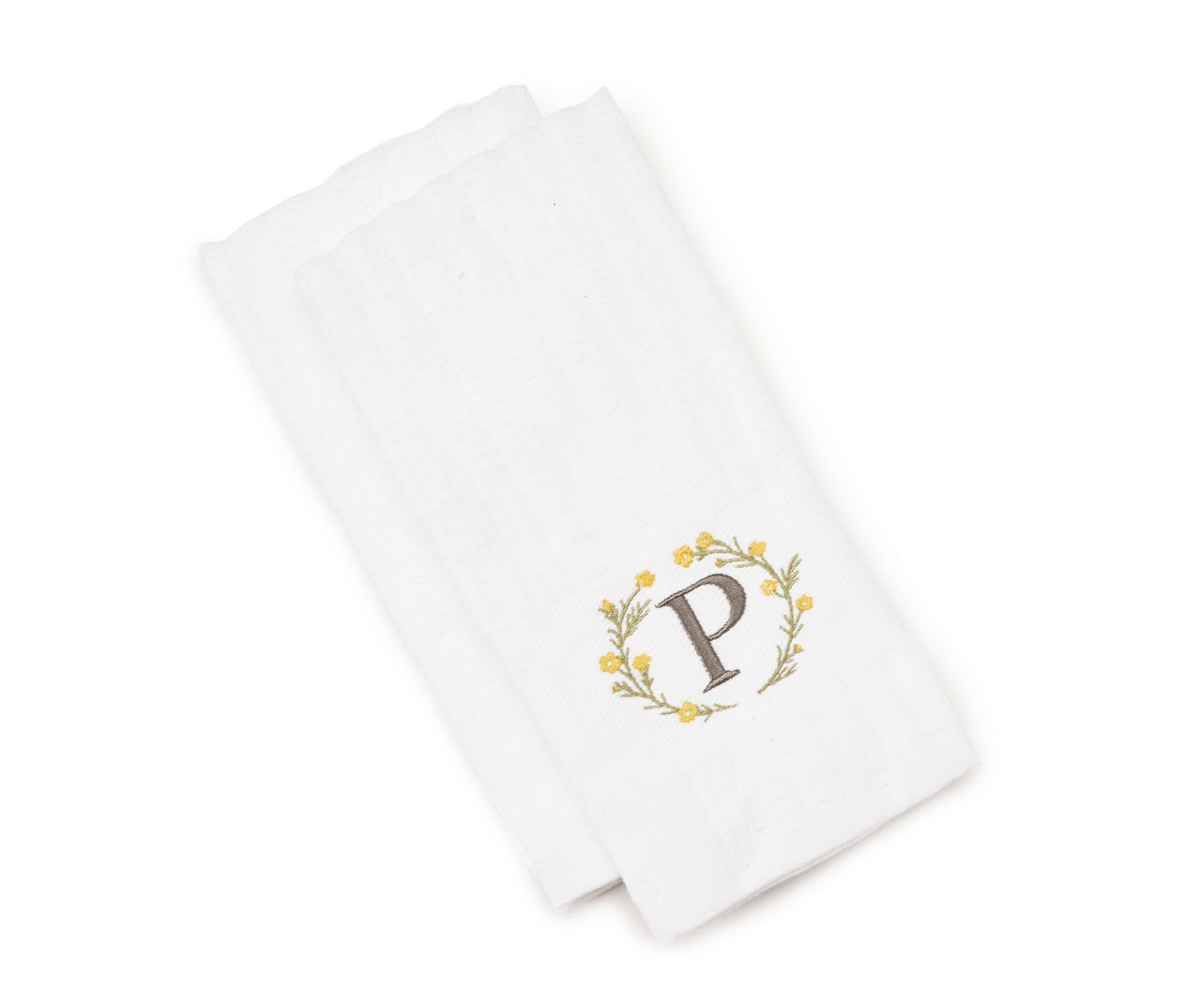 Bright White & Yellow Floral Wreath Monogram Fingertip Towels, 2Pack
