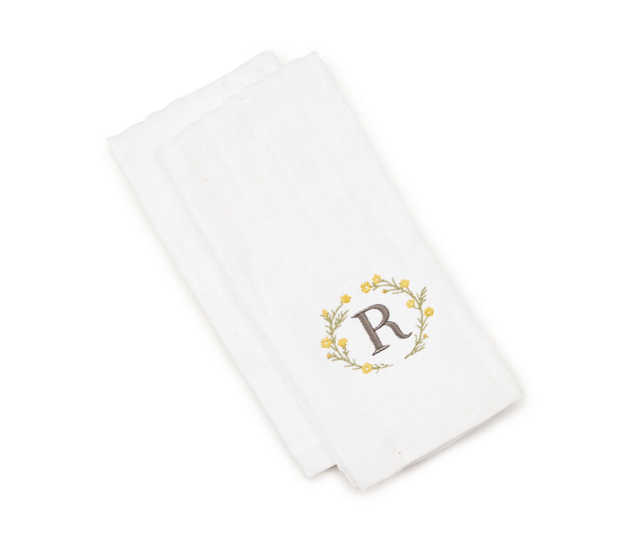 Bright White & Yellow Floral Wreath Monogram Fingertip Towels, 2Pack
