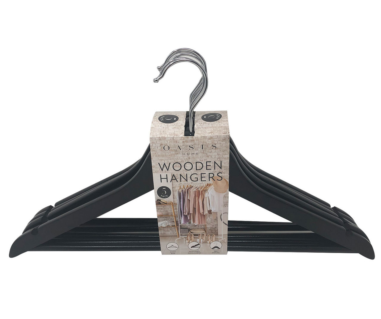 Pack 1000 black wooden hangers with bar