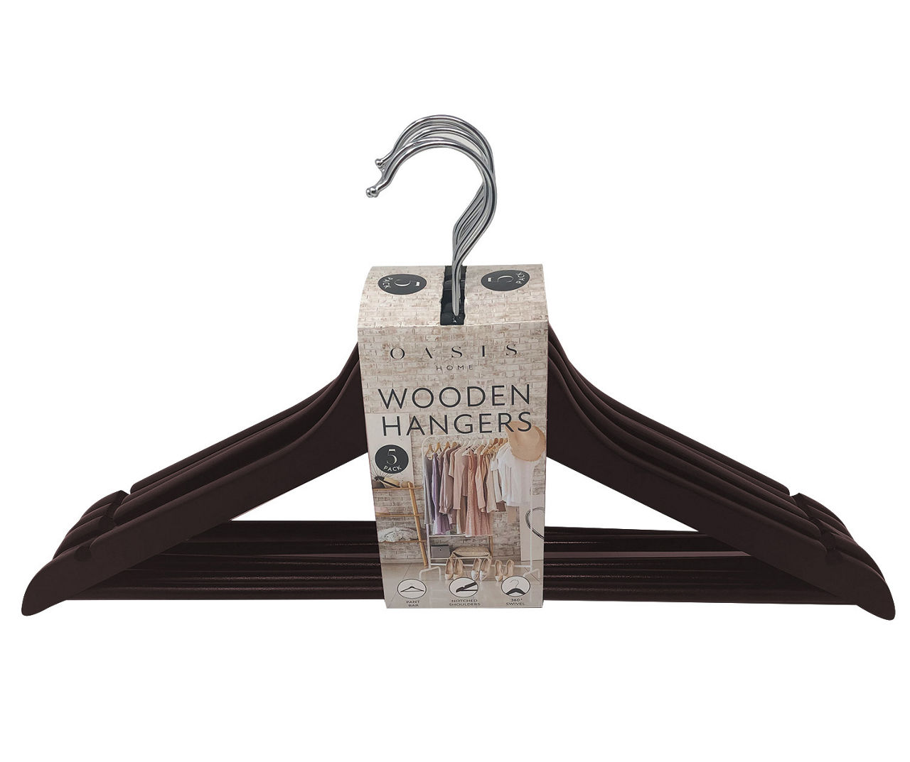 Oasis Home Brown Wood Hangers, 5Pack Big Lots