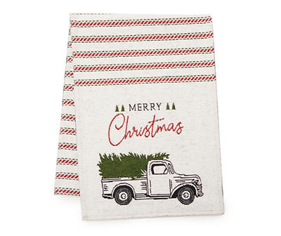 "Merry Christmas" White & Red Holiday Truck Table Runner