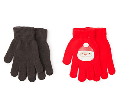 Kids Red & Black Santa Gloves, 2-Pack