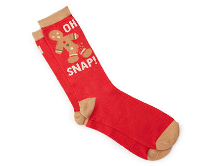 Men's "Oh Snap" Red & Brown Gingerbread Man Crew Socks