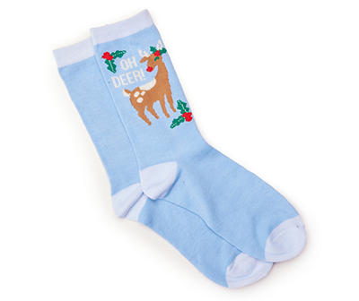 Women's "Oh Deer" Blue Reindeer Crew Socks