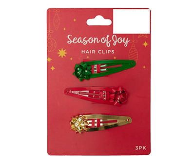 Holiday Bow 3-Piece Snap Hair Clip Set
