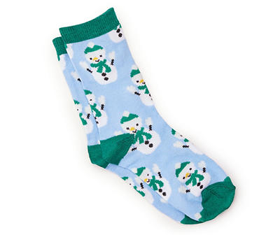 Kid's Blue & Green Snowman Crew Socks