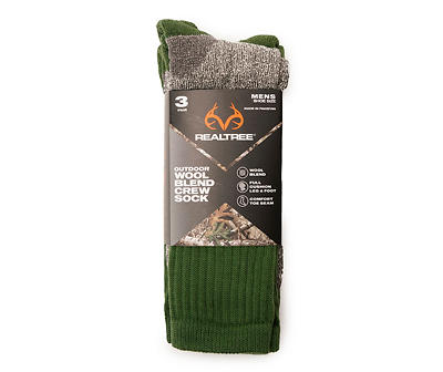Men's Green & Heather Gray Color Block Wool-Blend 3-Pair Crew Socks Set
