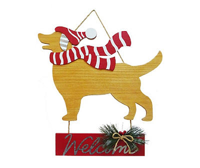 "Welcome" Holiday Dog & Scarf Hanging Wall Decor
