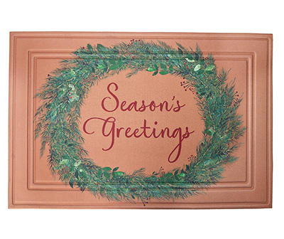 "Season's Greeting" Brown & Green Wreath Cloudstep Doormat